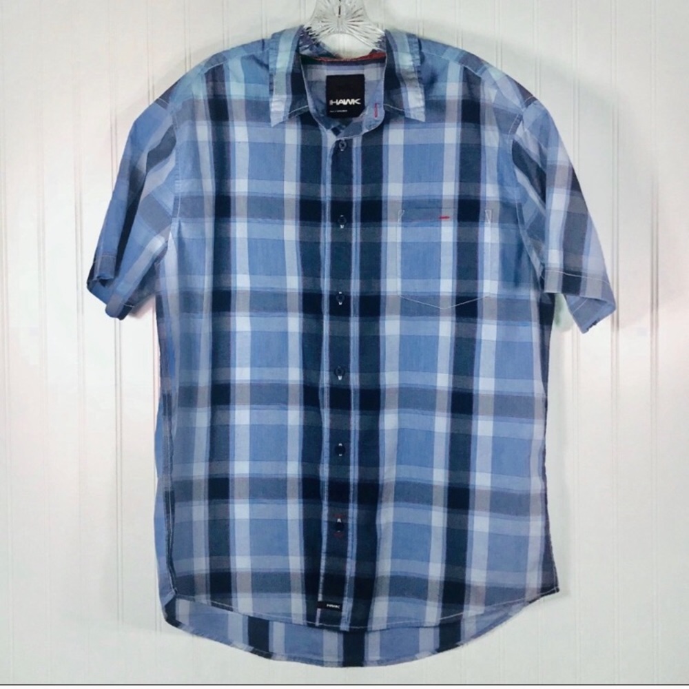 Tony Hawk Blue Plaid Button-Up Short Sleeve Shirt